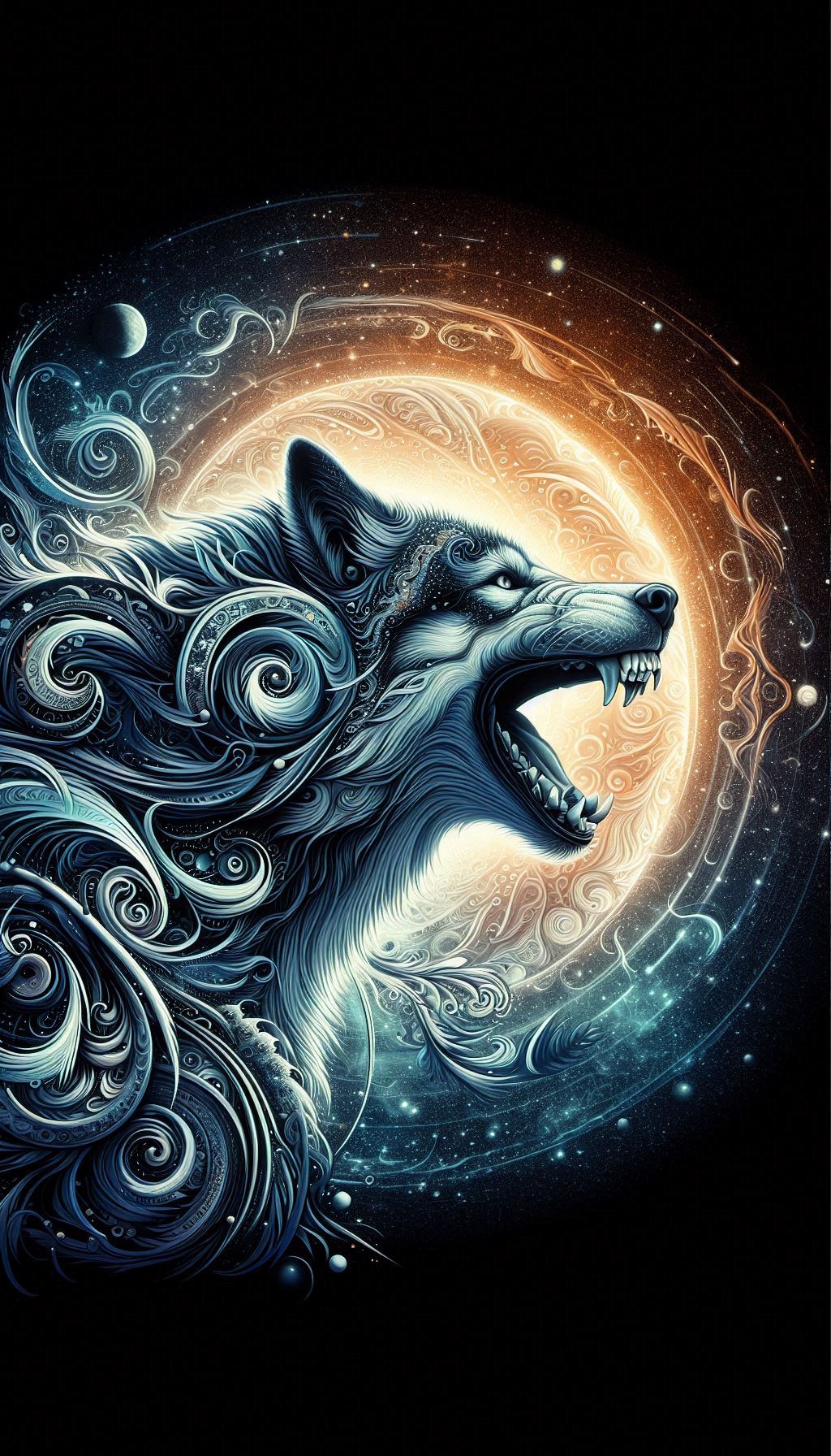 Wolf roar as a spirit animal and mystical artwork wallpaper for your smartphone