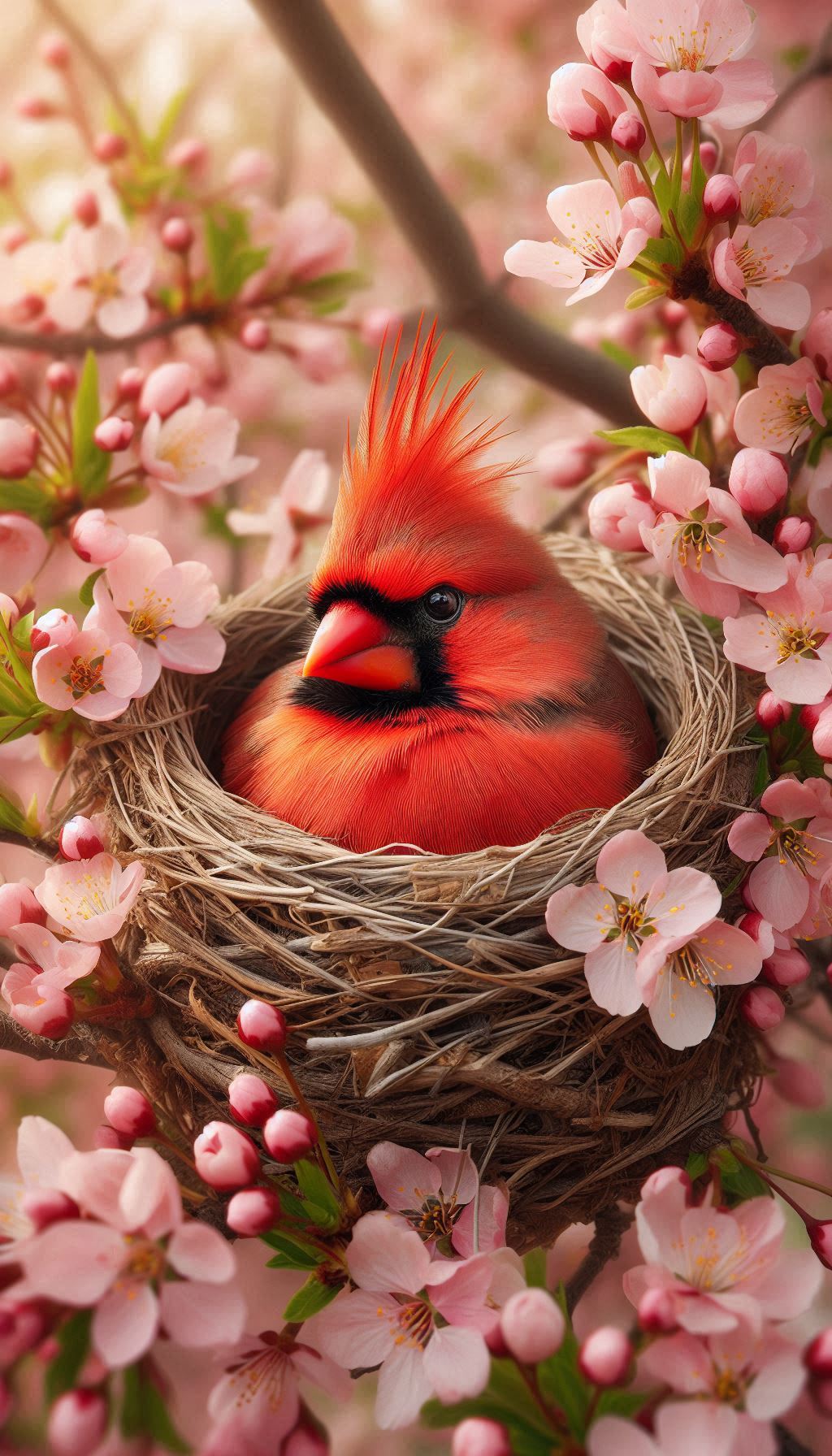 northern cardinal's nest blooming in spring mobile wallpaper