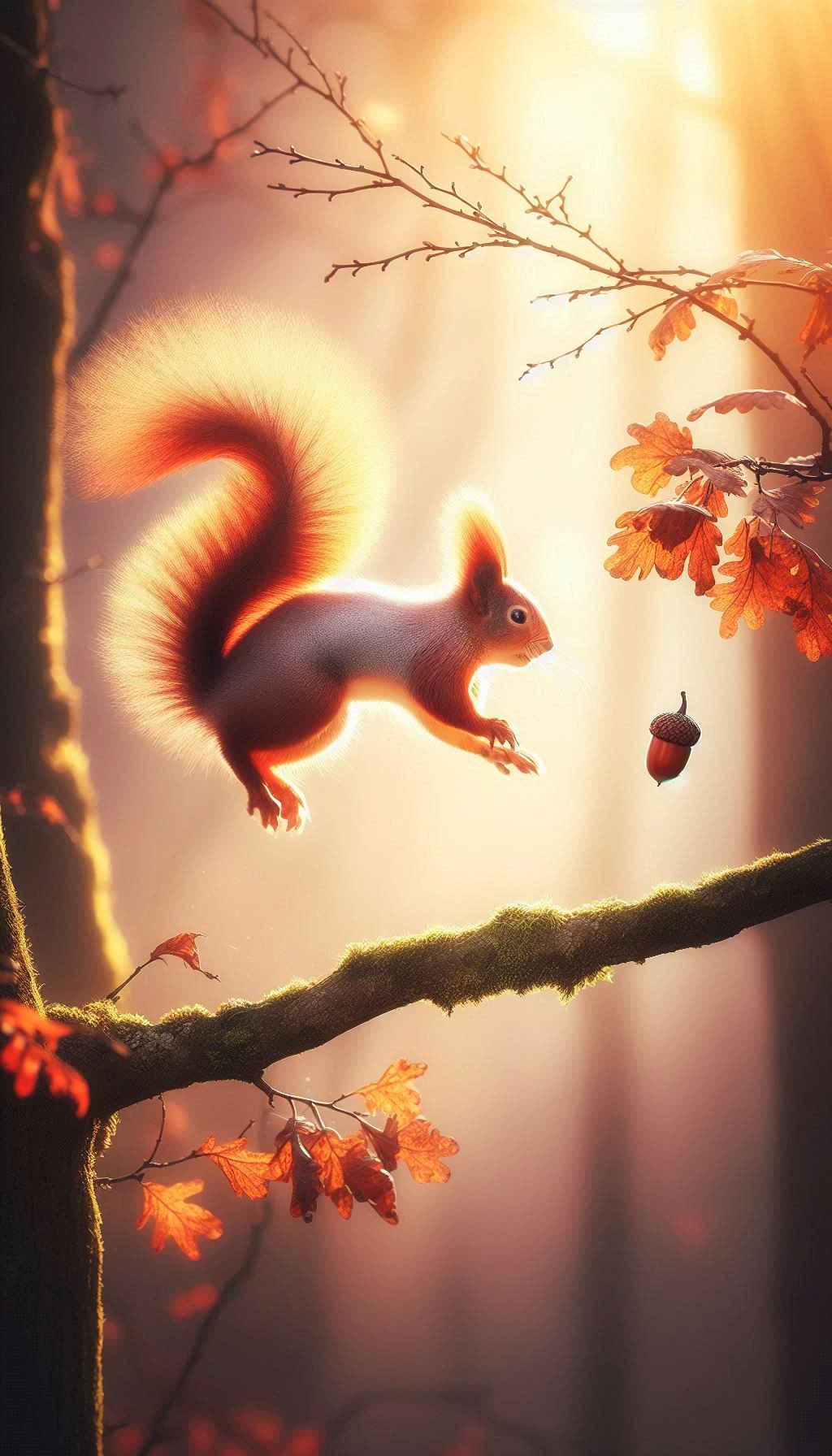 playful squirrel mobile wallpaper in the morning sun